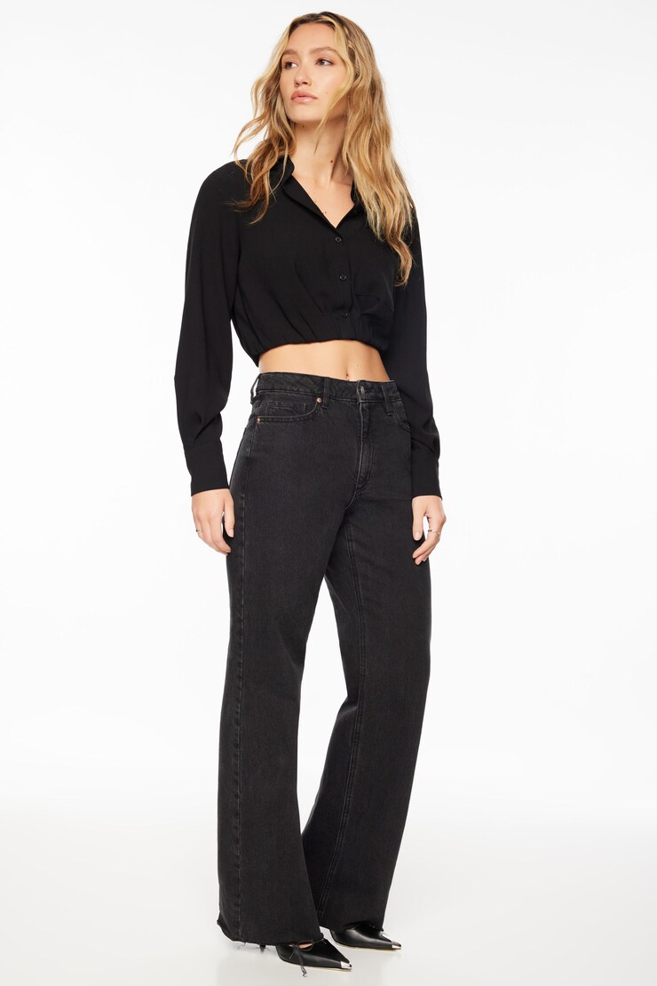 Bailey Cropped Button Up Shirt Jet Black large