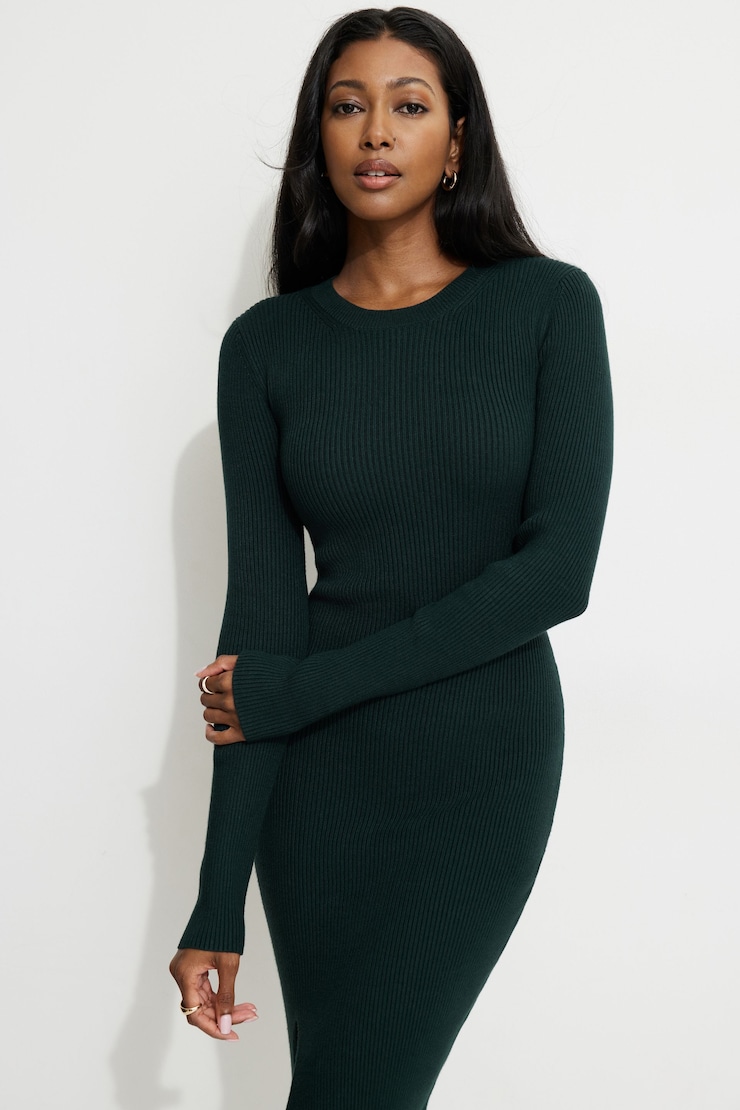 Slit Midi Sweater Dress Pondersa Pine large