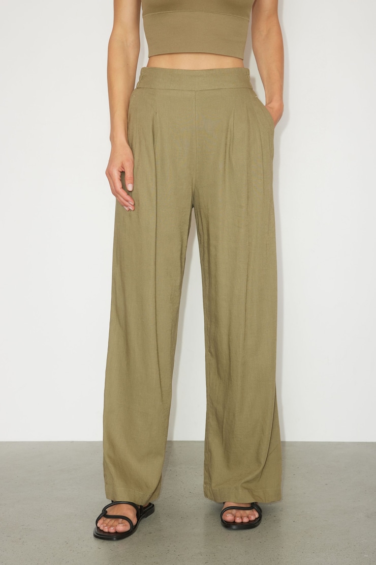Heidi Wide Leg Linen Pull-On Pants Covert Green large