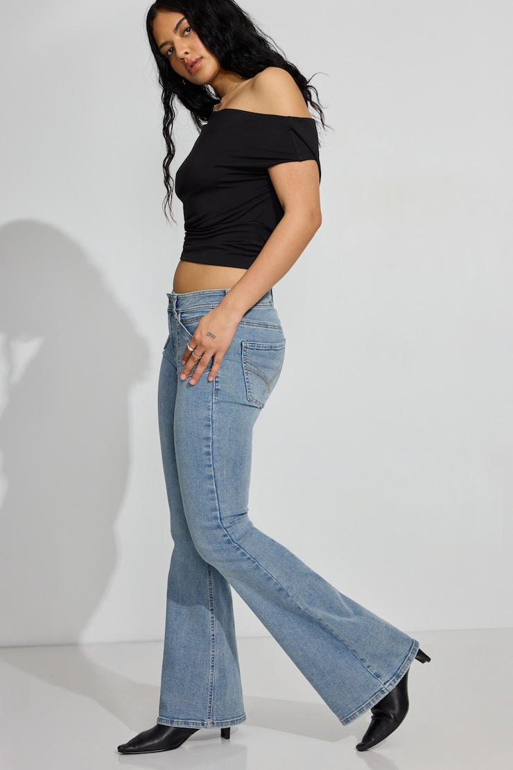 Low Rise Flare Jeans, Shelly Blue, large