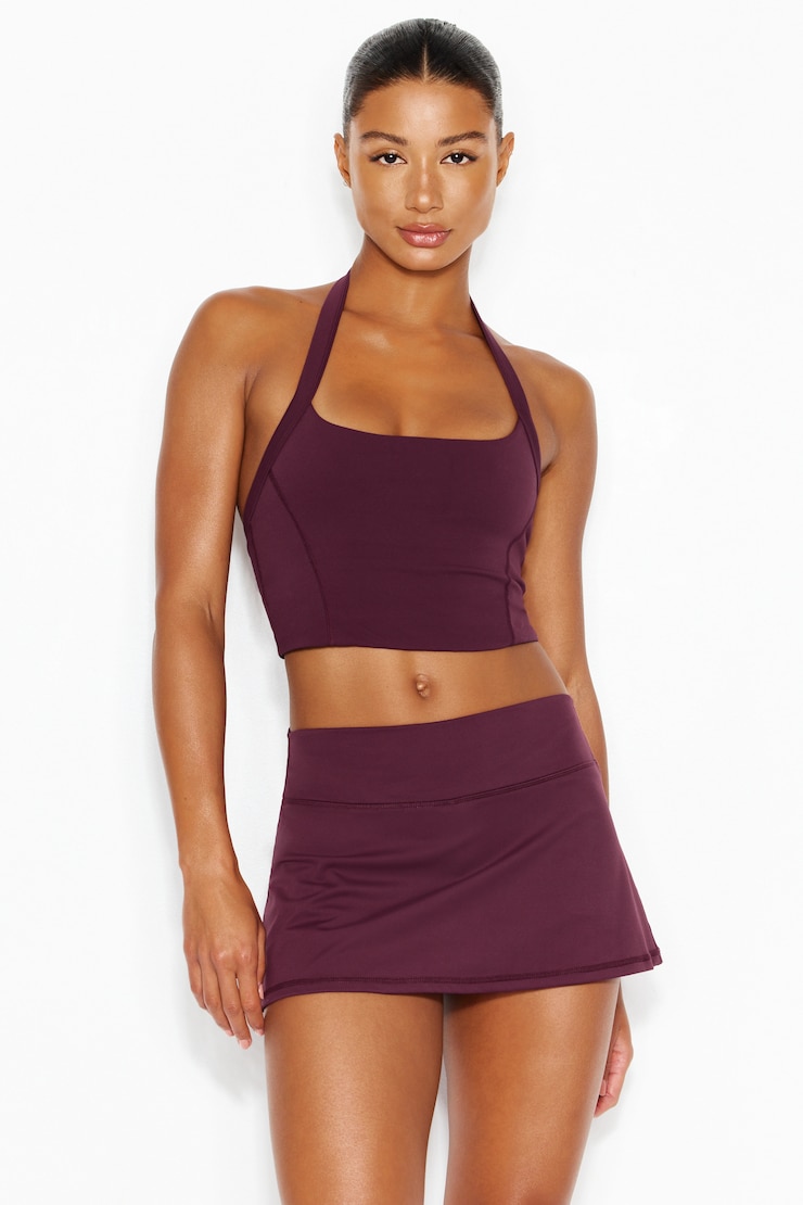 Active Low Rise A-Line Waistband Micro Skort, Fig Fantasy Maroon, large