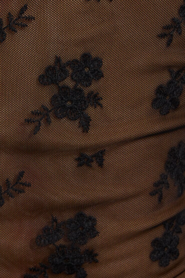 Embroidered Tie Front Top, Jet Black, large