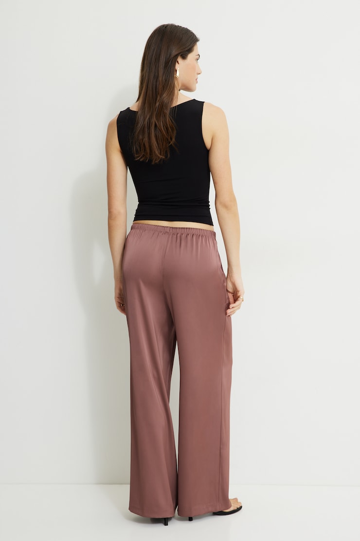 Pantalon Leo en satin à jambe large Rose taupe large