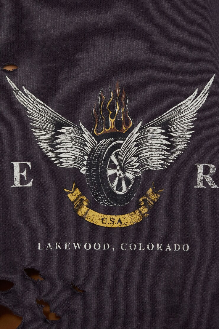 Avery Raw Ultra Chopped Tee, Washed Forged Iron Grey with "Free Rider" Art, large