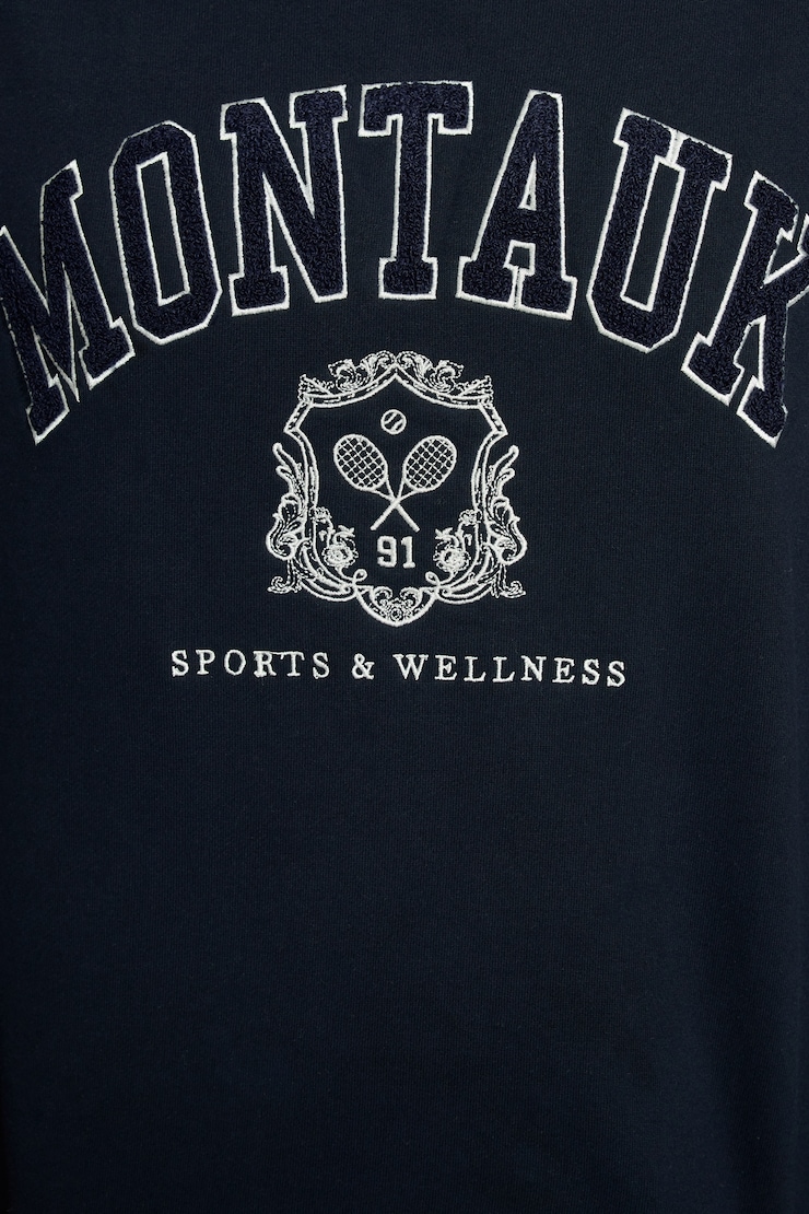 SoftTerry Off Shoulder Sweatshirt, Mariana Blue with "Montauk" Art, large