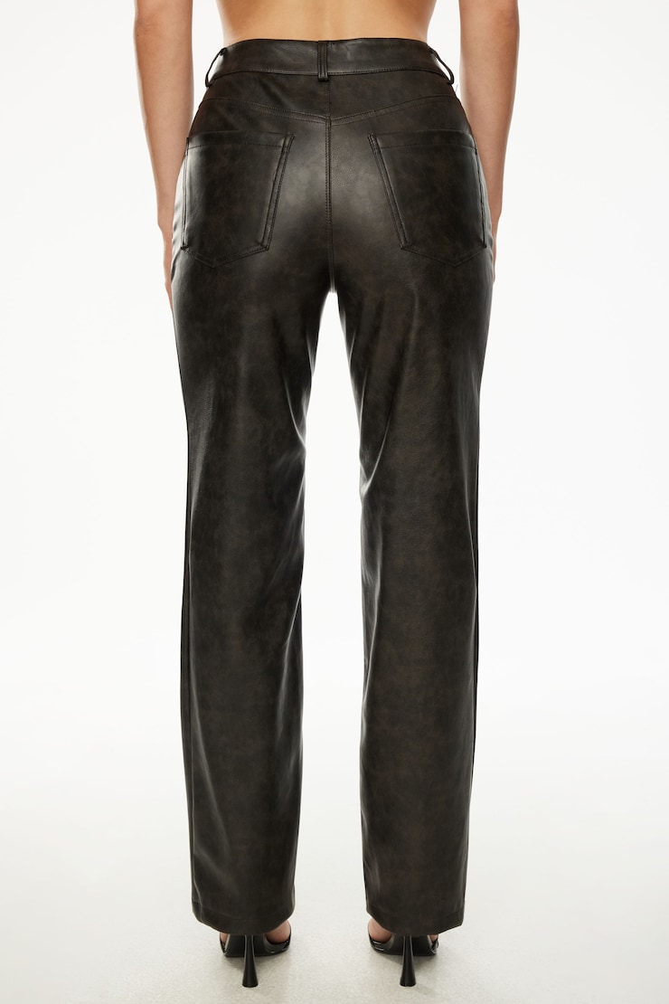 Justina Straight Faux Leather Pants Washed Brown large