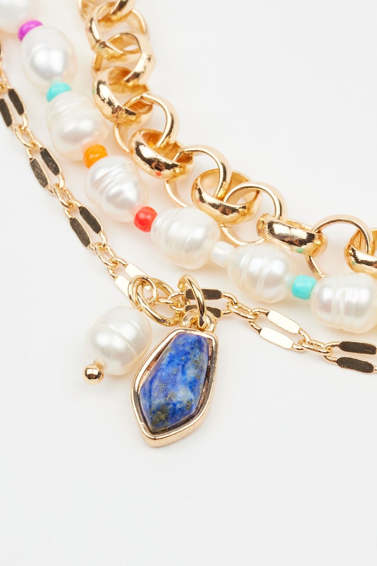 Layered Gem & Pearl Bracelets Multi Gold large