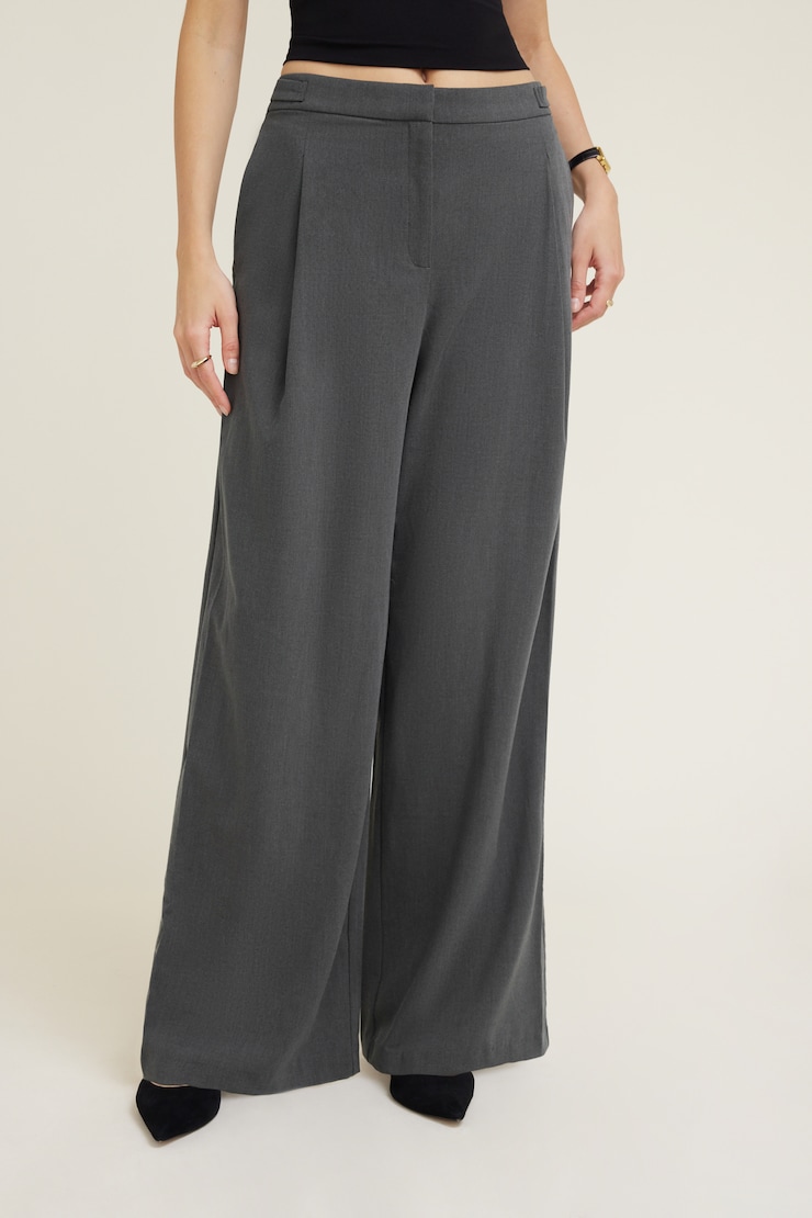 Pantalon plissé à jambe large Leni Mélange gris ancre large