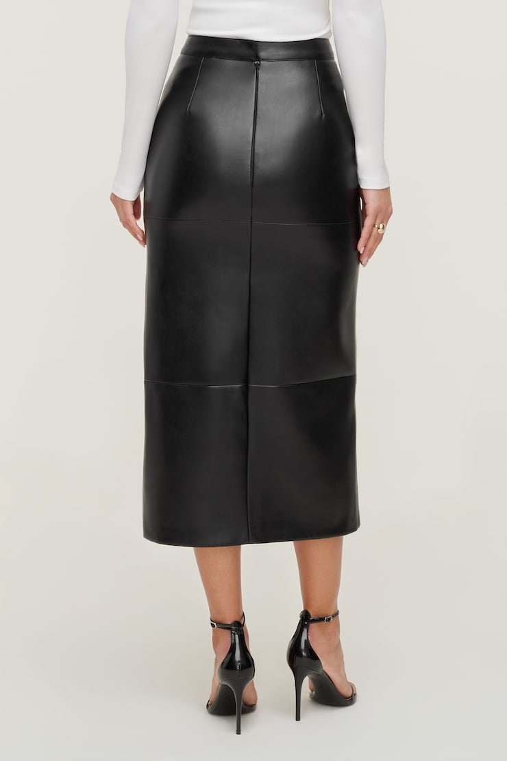 Structured Faux Leather Midi Skirt Jet Black large