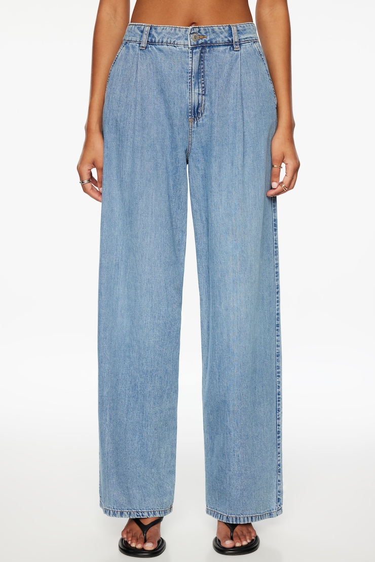 Wide Leg Pleated Jeans Indigo Light large