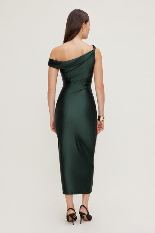 Jayde Stretch Satin Midi Dress Green | Dynamite