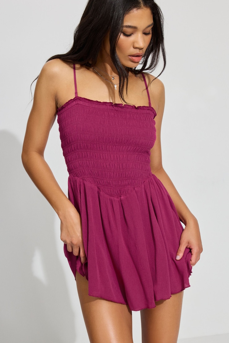Kayley Smocked Tube Romper, Red Plum, large