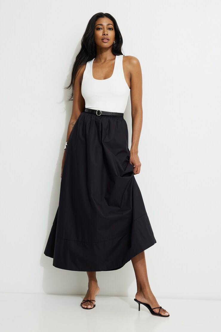 Jupe maxi volumineuse en popeline Lily Noir encre large