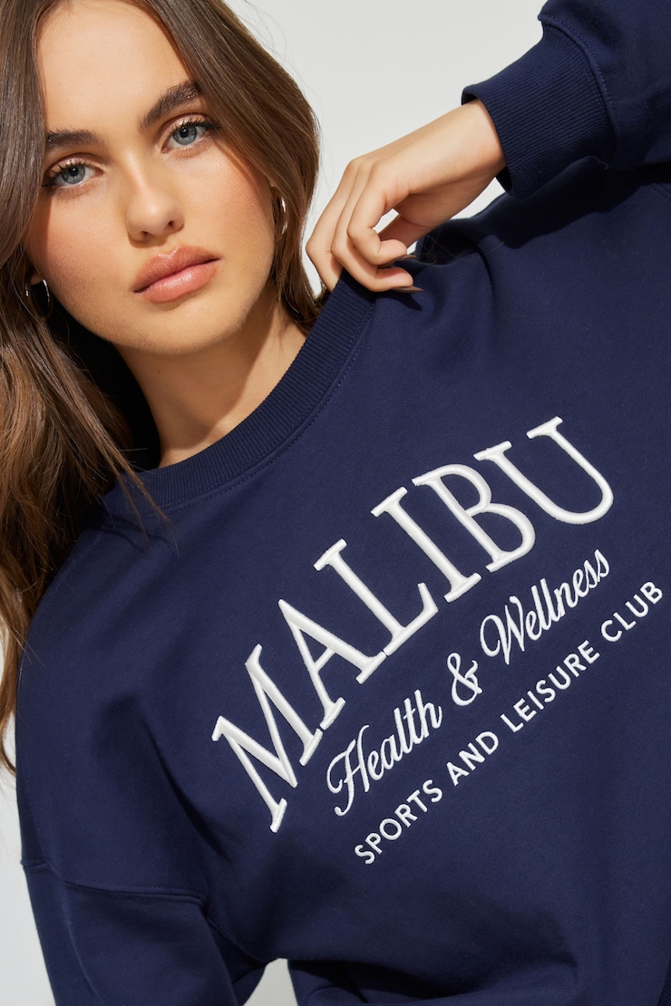 Bubble Crew Neck Sweatshirt, Mariana Blue with "Malibu" Art, large