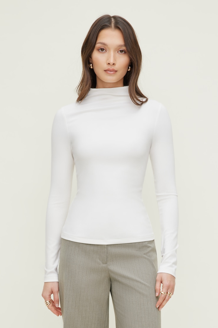 Mock Neck Long Sleeve Top Sea Salt Off White large