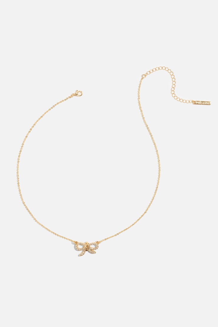 Gem Knotted Bow Necklace Clear/Gold large