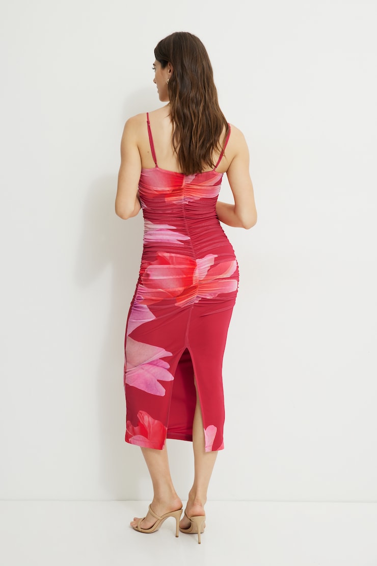 Ruched Sweetheart Mesh Maxi Dress Flamingo Bloom Pink large