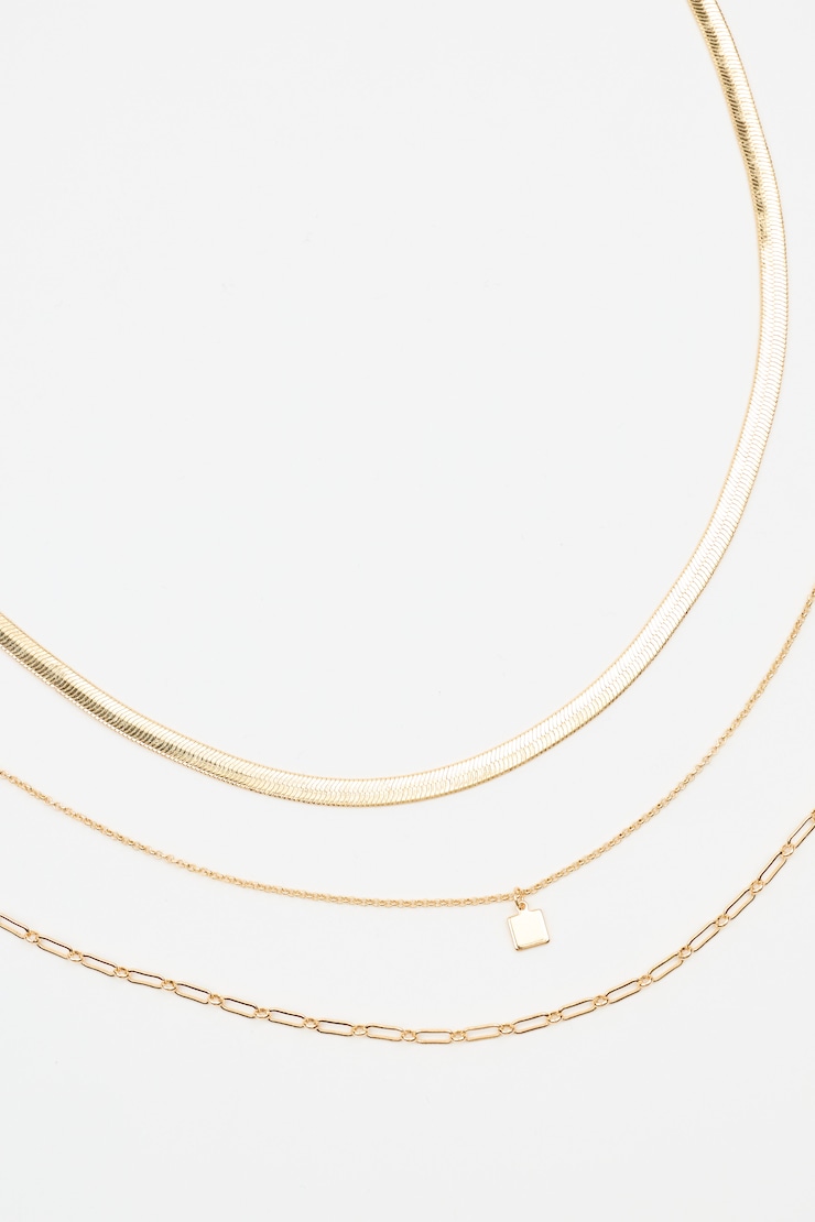 Set of 3 Classic Chain Necklace, Gold, large