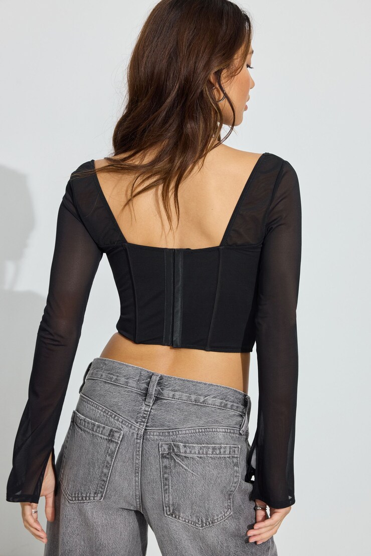 Aria Long Sleeve Bustier Top Black | Garage