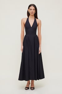 knee length dresses for ladies Satin Draped Corset Maxi Dress with Cowl Neck and Leg Slit