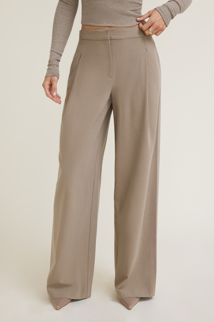 Leni Pleated Wide Leg Pants Chalet Brown Melange large
