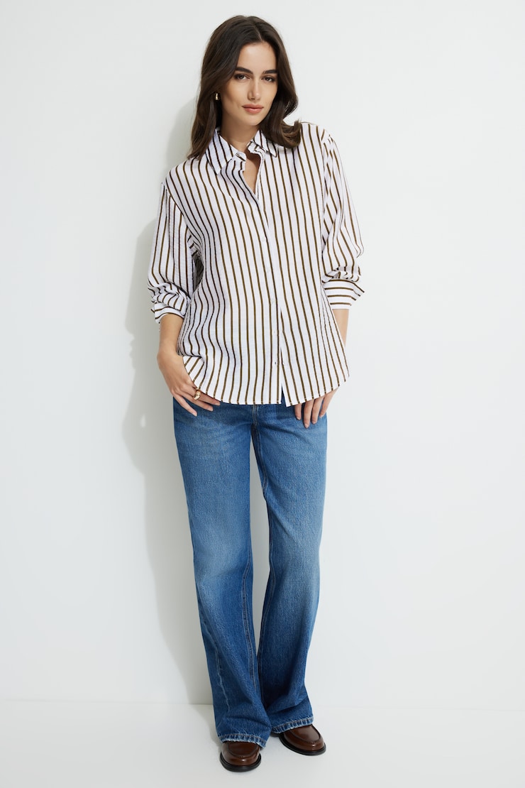 Frida Striped Airflow Shirt Fondue Fudge Stripes copy large