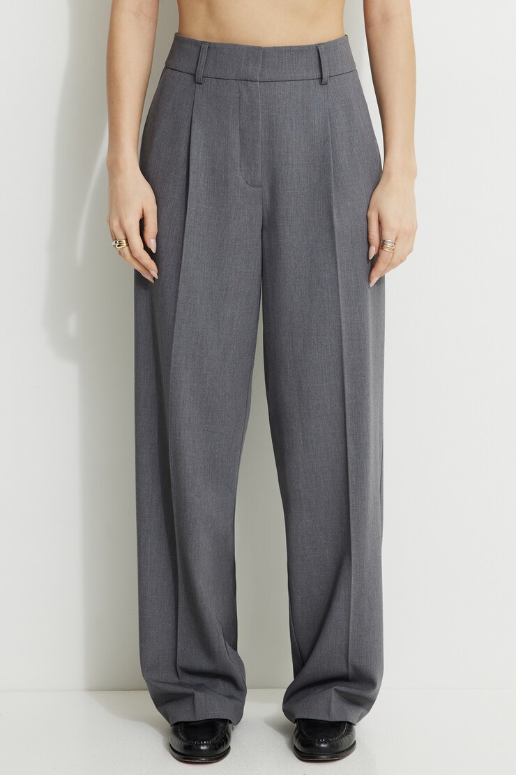 Sofia Pleated Straight Leg Pants Med Grey Melange large