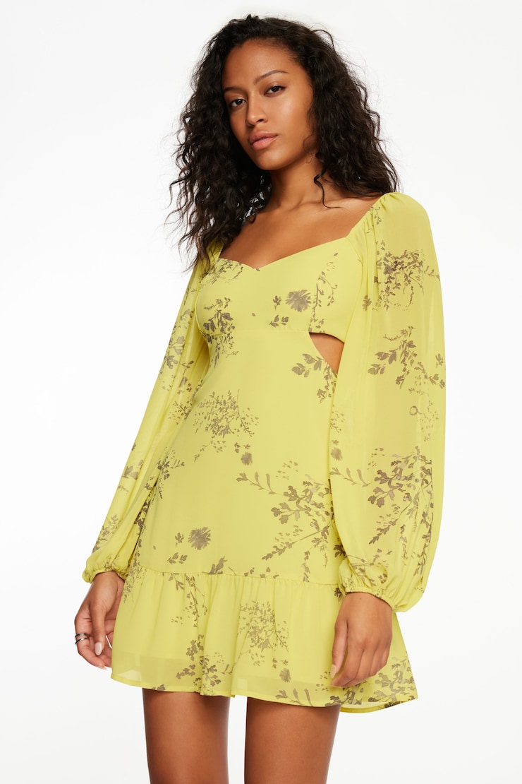 Long Sleeve Flare Mini Dress Yellow | Dynamite Long Sleeve Flare Mini Dress Yellow | Dynamite