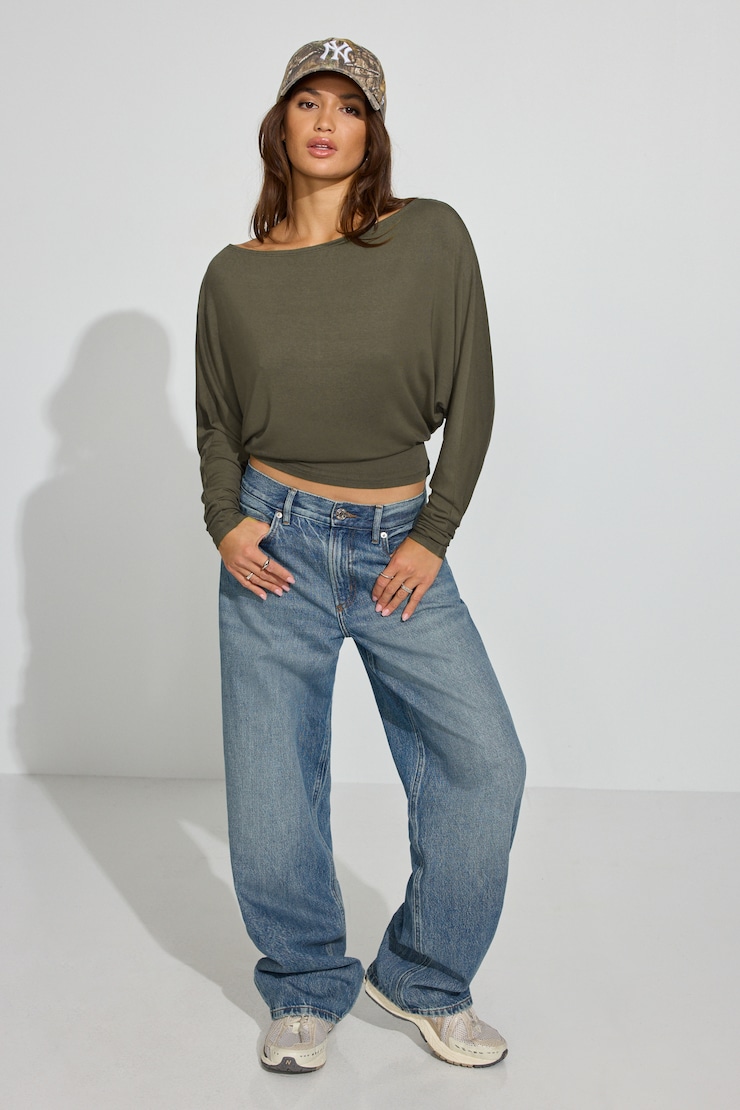 Smooth Dolman Boatneck Top, Martini Green, large
