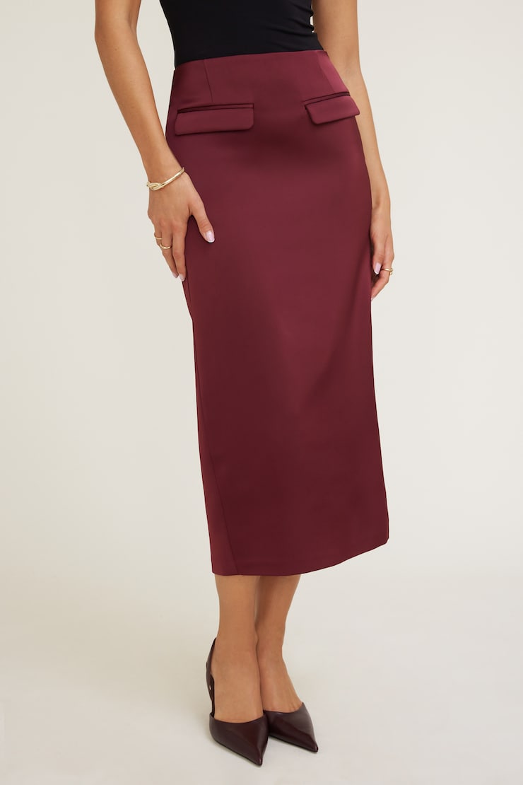Jupe midi en satin Rouge Zinfandel large