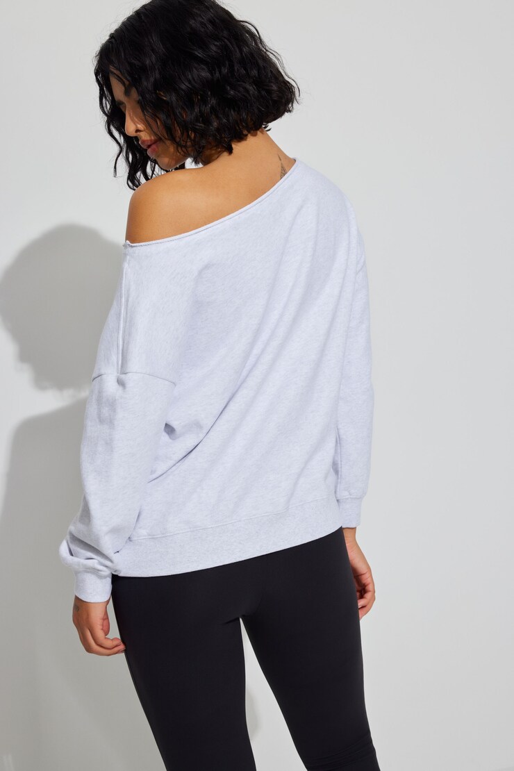 SoftTerry Off Shoulder Sweatshirt, Spring Grey Mix with "Pacific Coast" Art , large