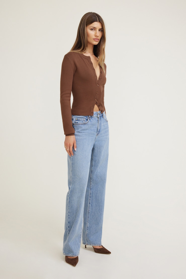 Rebecca Crewneck Cardigan Cocoa Brown large