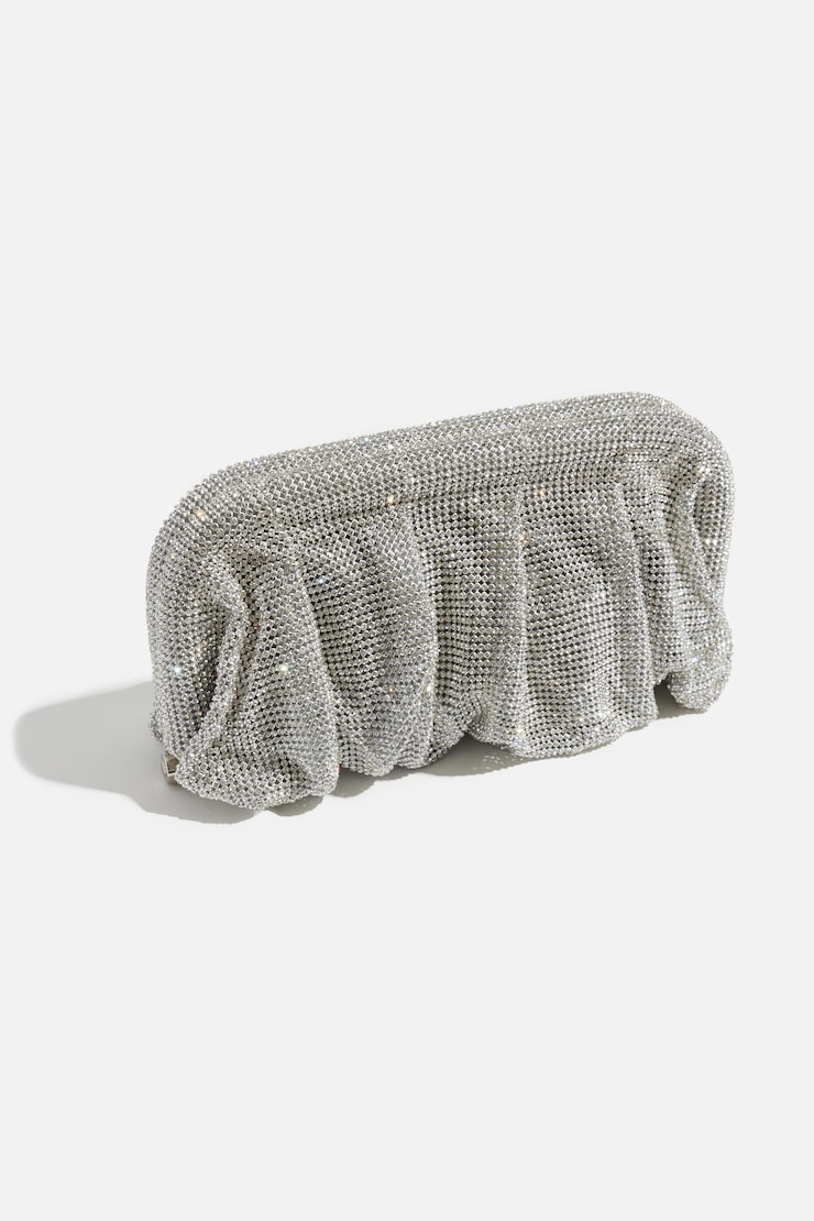 Pochette drapée à pierreries Argent large