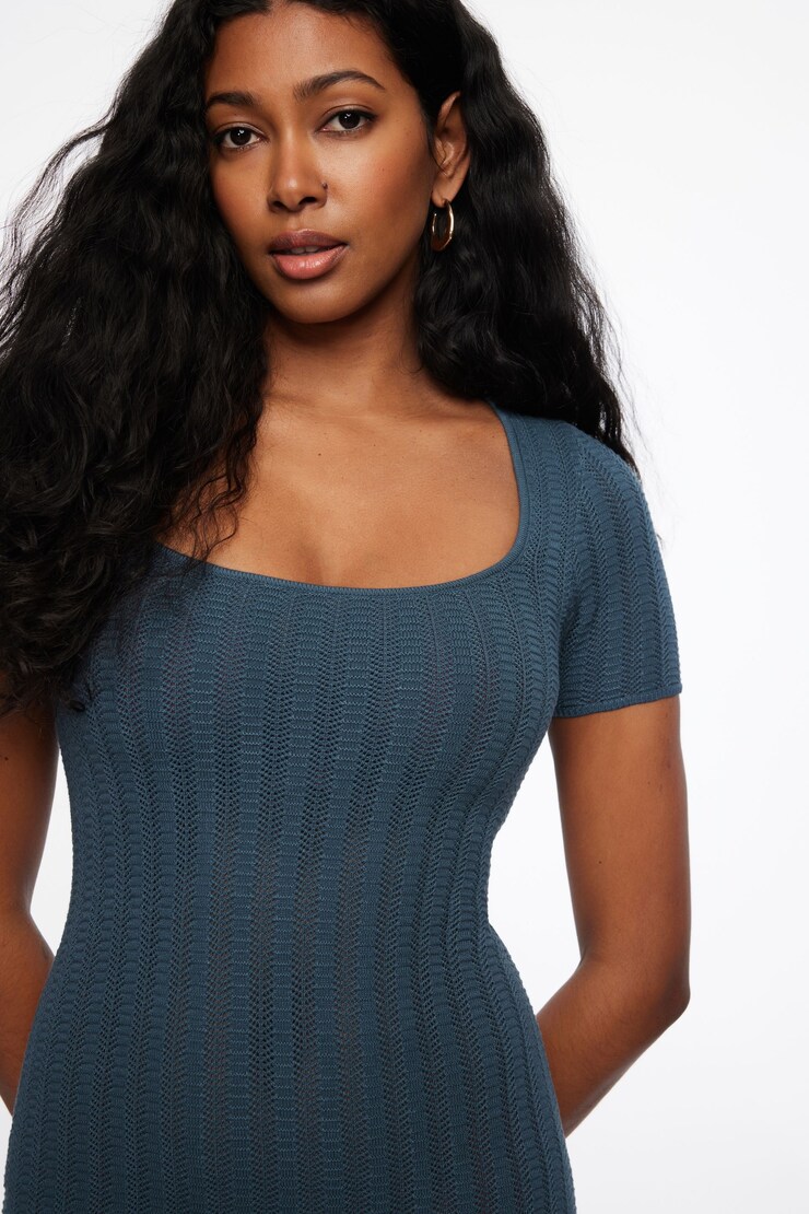 Pointelle Mini Dress Smoked Sky Grey large