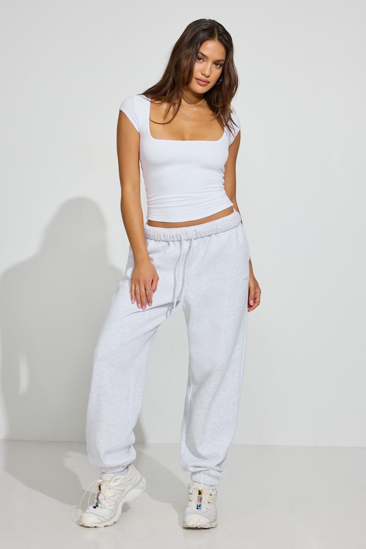 Smooth Open Neck Tee, Bright White, large