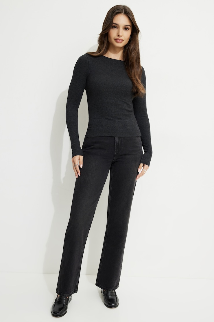Tedi Ribbed Long Sleeve T Shirt Solid Graphite large
