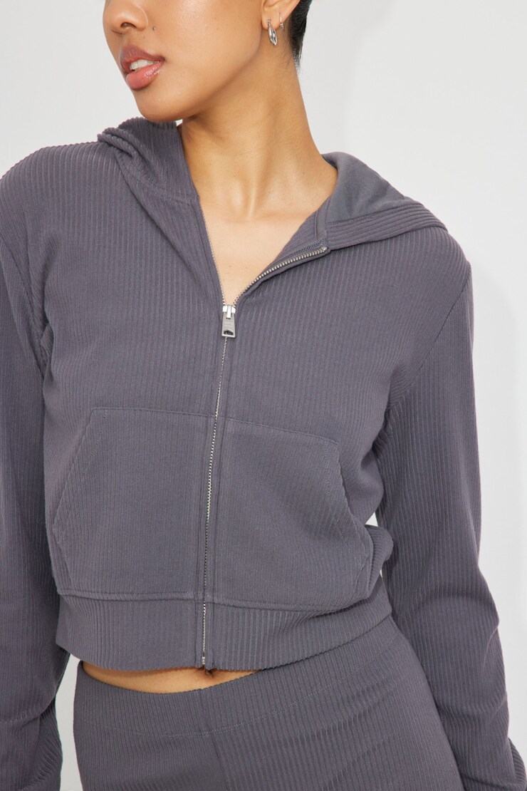Oversized Sleep Rib Hoodie, Forged Iron Grey, large