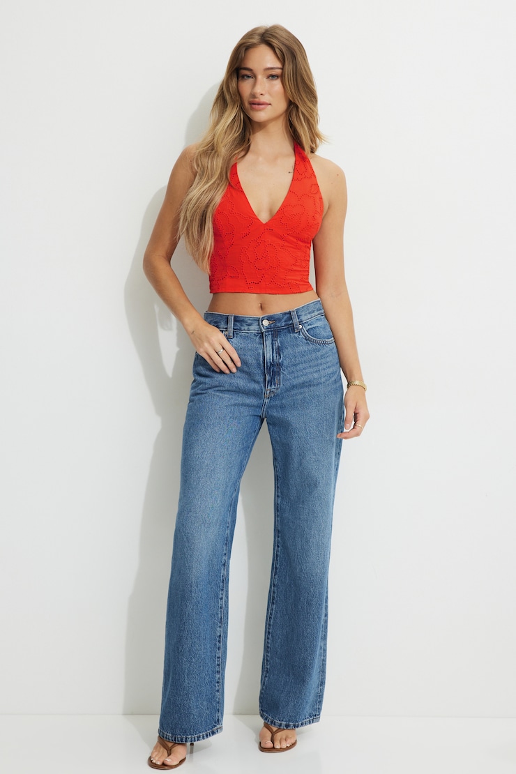 Plunge Eyelet Halter Top