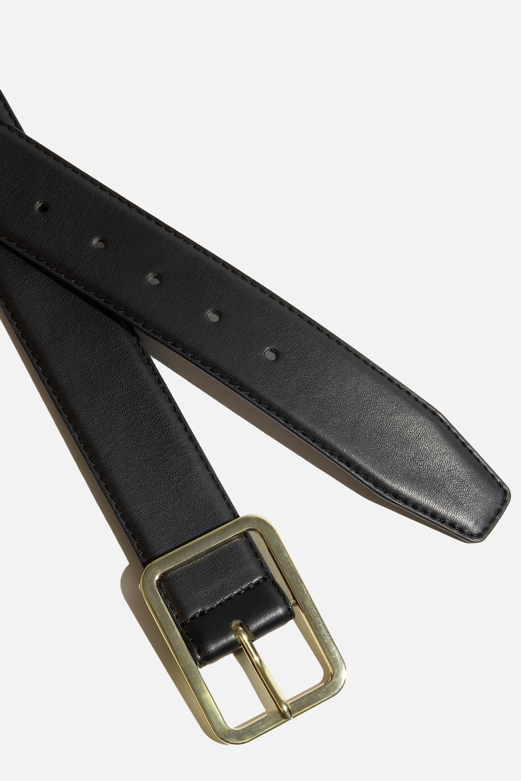 Rounded Square Faux Leather Belt Black / Gold large