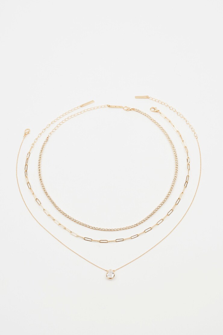 Layered Baguette & Pear Drop Necklace Clear & Gold large