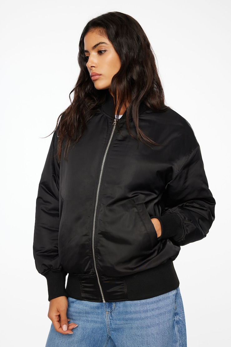 Satin Bomber Jacket Jet Black  large