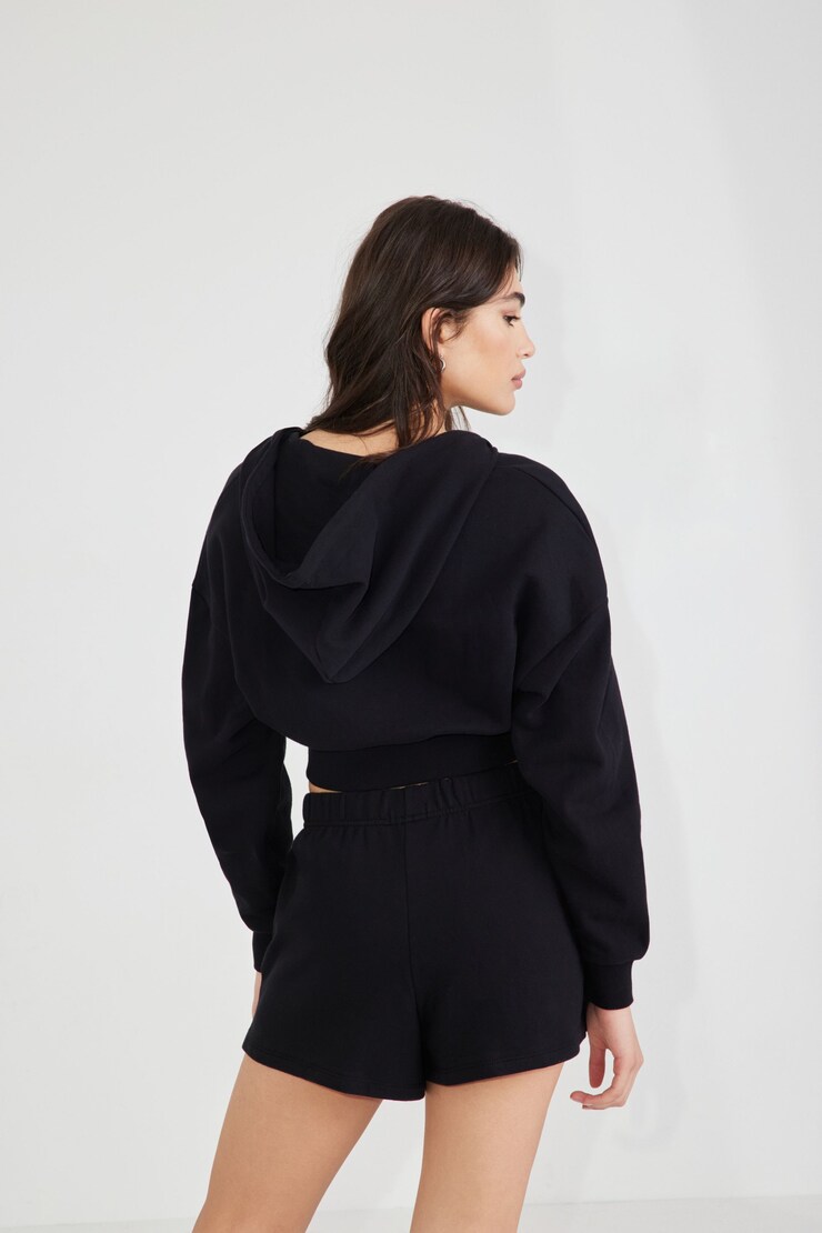 Cropped Zippy Hoodie, JET BLACK, large