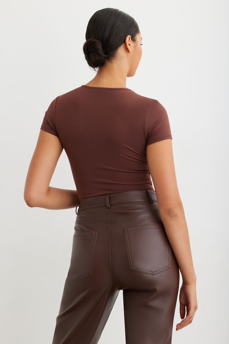 Cassidy Sculpt Short Sleeve V-Neck Bodysuit French Roast Brown  large