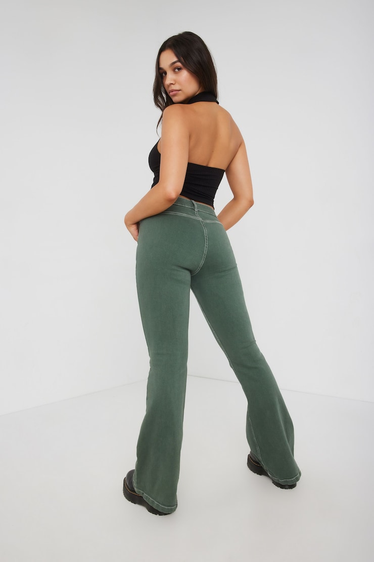 Low Rise Flare Jean, Moss Green, large