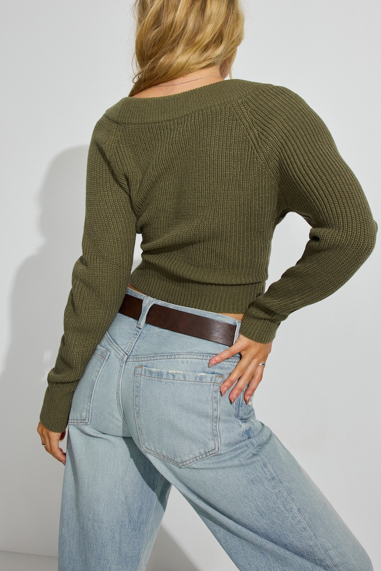 Rylie Supersoft V-Neck Top, Kalamata Green, large