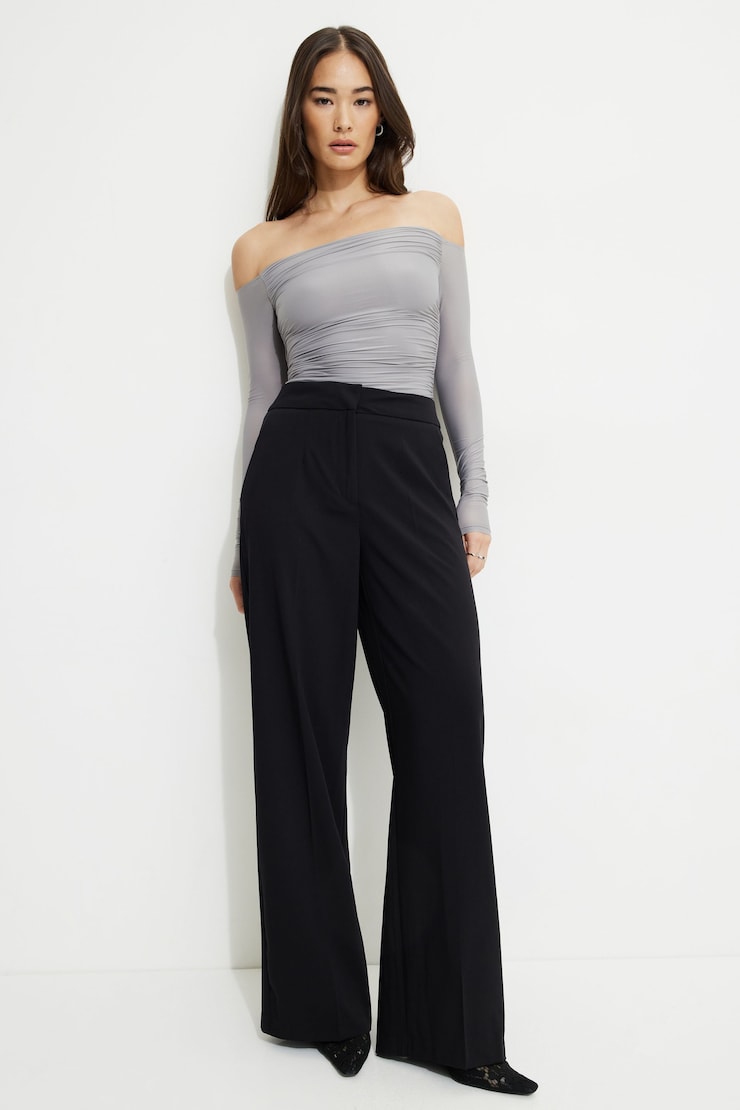 Ruched Off Shoulder Jersey Bodysuit Grey Pearl large