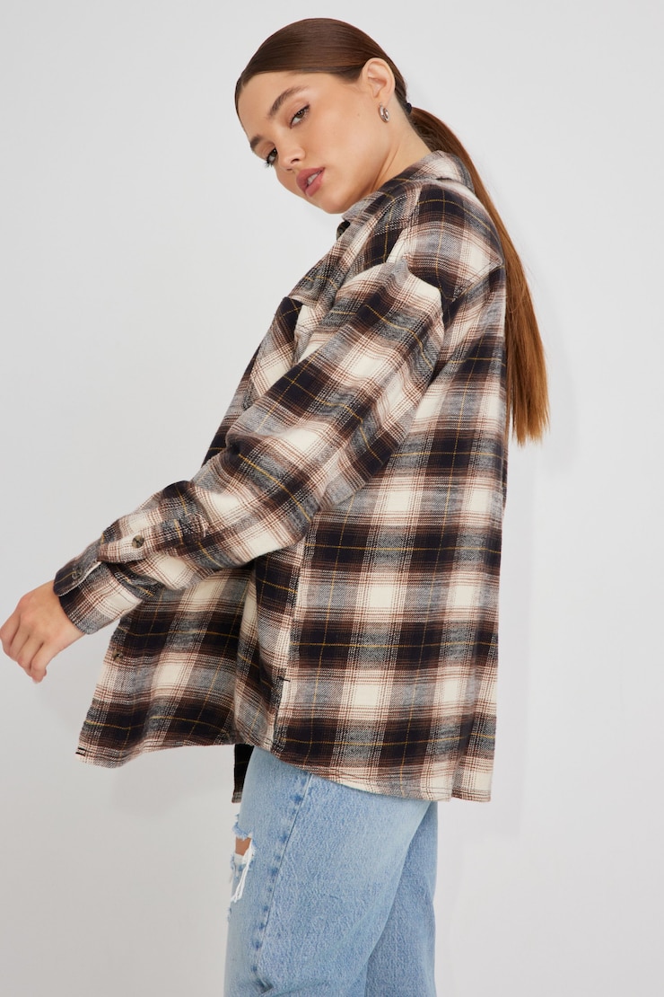 Parker Plaid Button-Up Shirt, Cocoa Brown Plaid, large