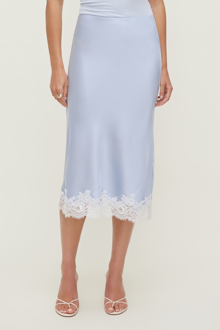 Lace Satin Midi Skirt