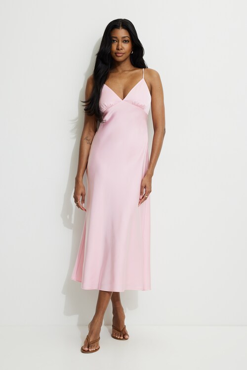 Sage Satin Maxi Dress Pink | Dynamite