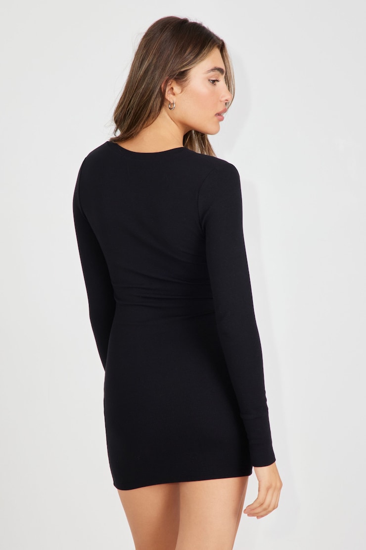 Harper Henley Long Sleeve Mini Dress, Jet Black, large